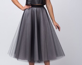 Jupe Courte 3 Strati En Crêpe Et Tulle – Noir, Tailles S-M-L-XL – Neuf Avec étiquettes