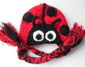 Baby Animal Hat - Lady Bug Baby Hat - Photo Prop - Red and Black - Crochet - Handmade - Made to Order