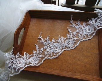 alencon Lace trim, ivory cord Lace Trim, bridal lace trim, scalloped trim lace CG017B
