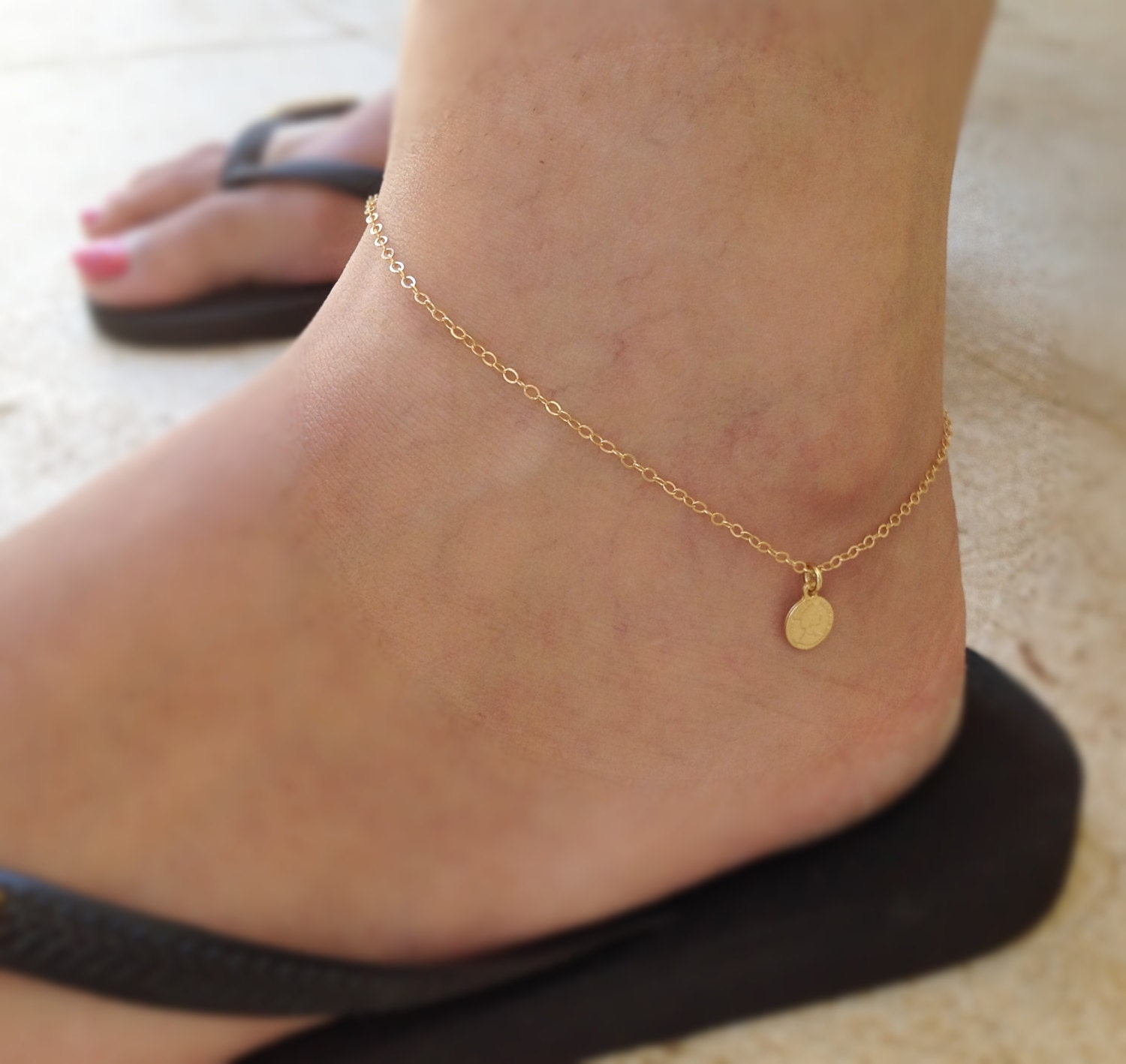 Dainty Gold anklet gold coin anklet summer anklet simple