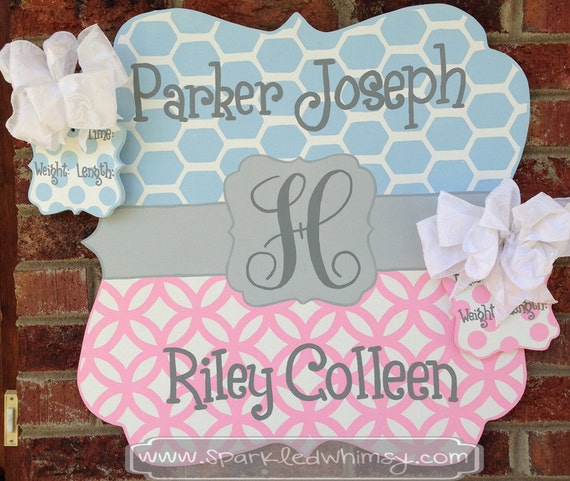 Birth Announcement Door Hanger Personalized by SparkledWhimsy