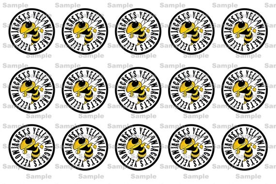 Yellow Jackets Mascot - 1 inch circle 4x6 Digital Bottle Cap Collage -- INSTANT DOWNLOAD by Gloria's Digi Cards on Etsy Il_570xn