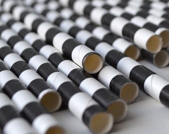 Black Circular Striped Paper Straws