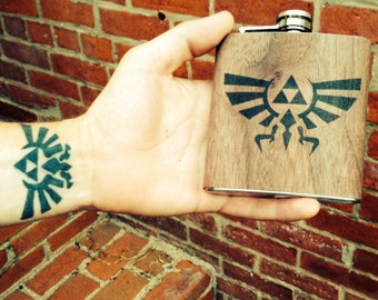 Zelda Flask wood flask . Unique gift for Zelda fan