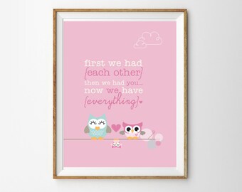 Cute Owl Family Print for a Baby Girl's Nursery - Instant Download Wall Art - Print at Home