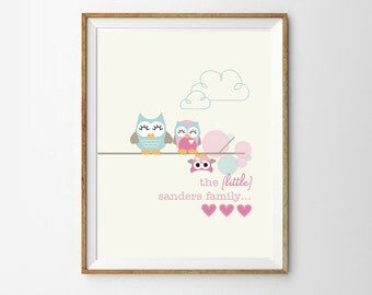 Cute Owl Family Print for a Baby Girl's Nursery - Instant Download Wall Art - Edit and Print at Home with Adobe Reader