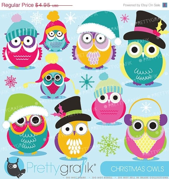 60% OFF SALE Christmas Owls clipart commercial use, vector graphics, digital clip art, digital images - CL589 Il_570xn