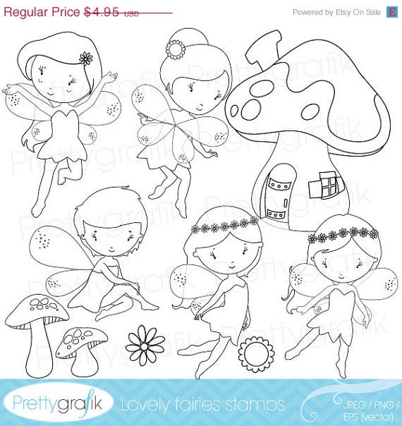 80% OFF SALE fairy digital stamp commercial use, vector graphics, digital stamp, digital images, faeries, fairy tale - DS513 Il_570xn