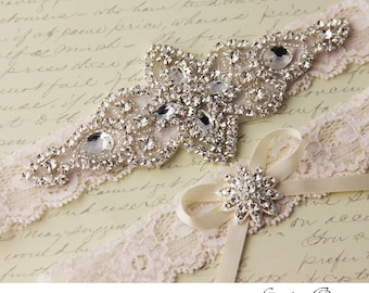 Ivory Lace Bridal Garter Set, Lace Wedding Garter, Personalized Garter, Ivory Lace Garter, Ivory Wedding Garter