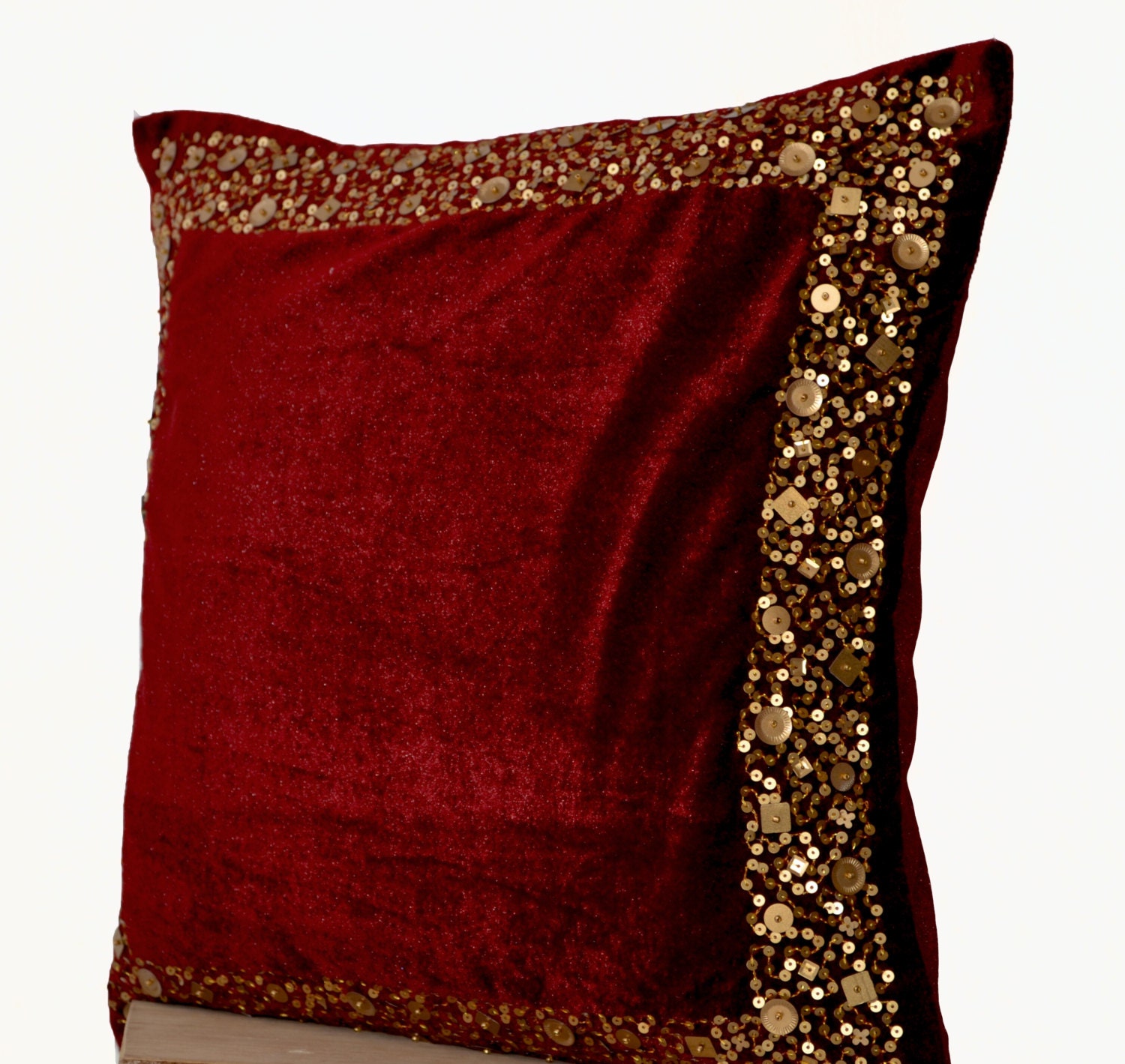 Velvet Throw Pillow Maroon Velvet cushion with gold sequin
