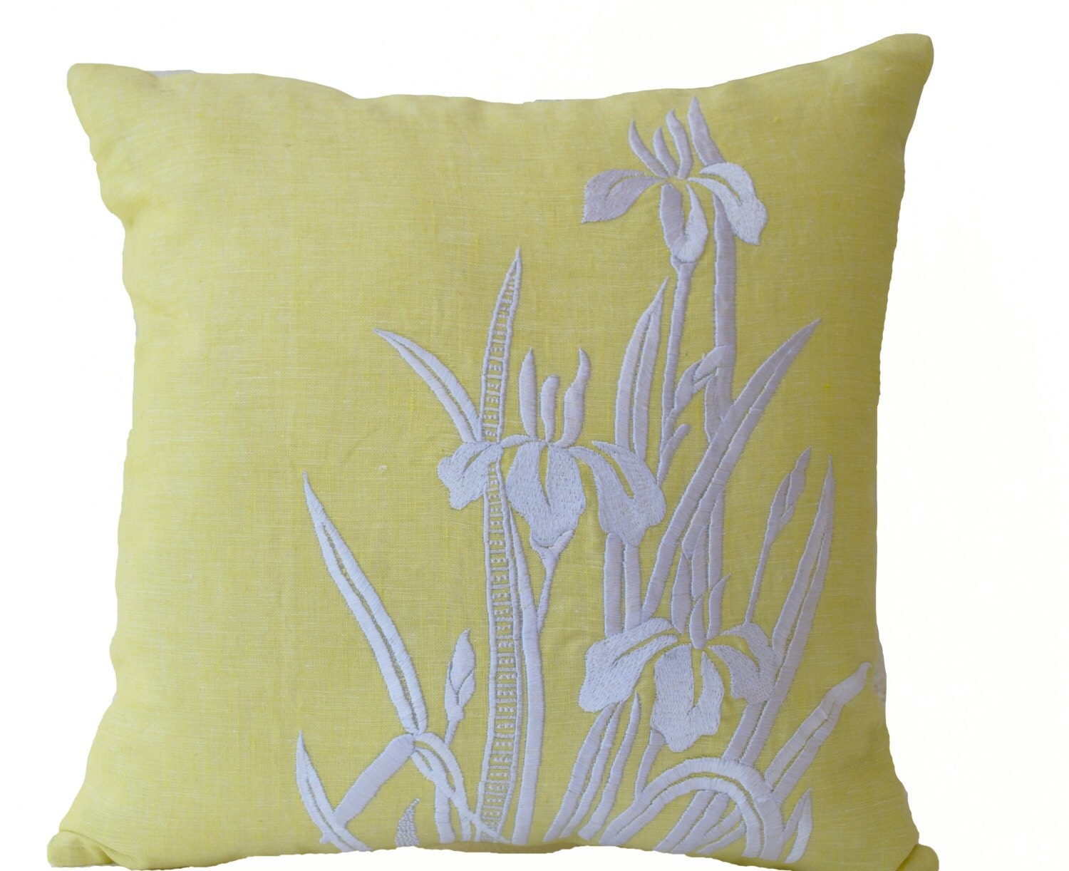 Flower Pillow Yellow Pillow Cover Iris Flowers Embroidered