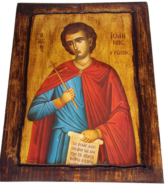 Saint St. John The Russian Orthodox Byzantine icon on wood