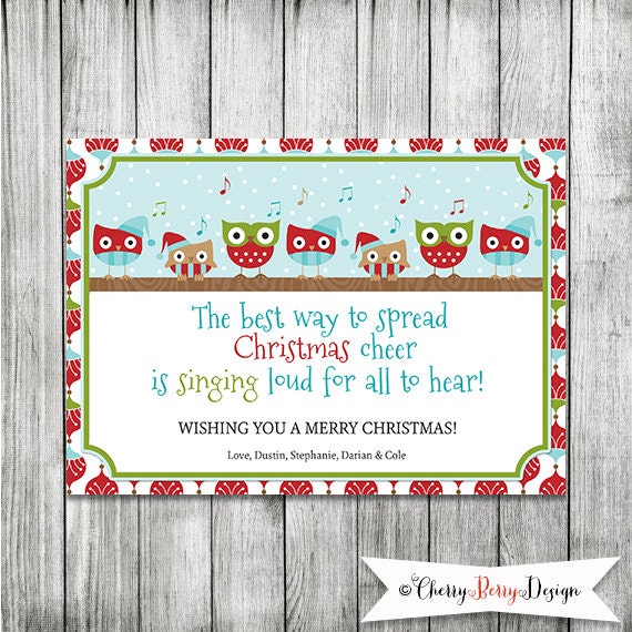 Owl Christmas Cheer Card 5x7 JPG by CherryBerryDesign on Etsy