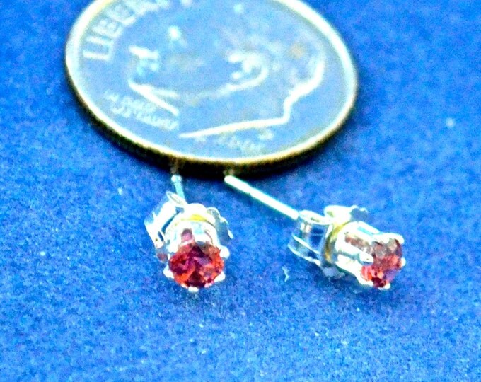 Pink Tourmaline Earrings, Petite 3mm Round, Natural, Set in Sterling Silver E523