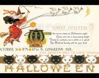 Vintage Witch Halloween Invitation Printable DIY