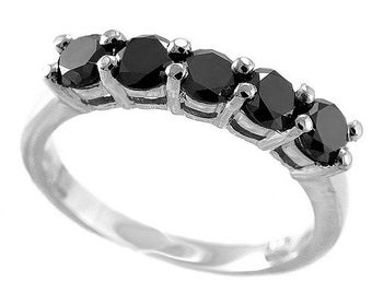 1.10 Carat Fancy Black Diamond Anniversary Five 5 Stone Ring Wedding ...