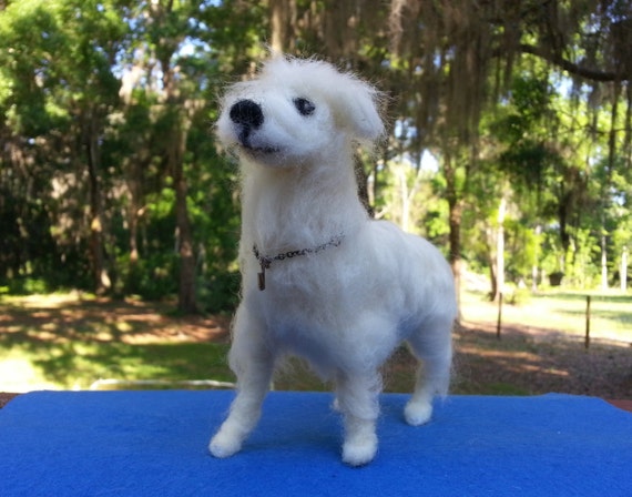 Needle Felted Shaggy White Dog Poseable Soft by MyBuddyBling