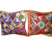 Indian Vintage Pillow Sham Zari Borders Toss Cushion Cover