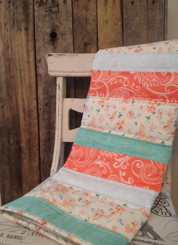 Touch of Vintage Baby Quilt lace coral peach mint blue