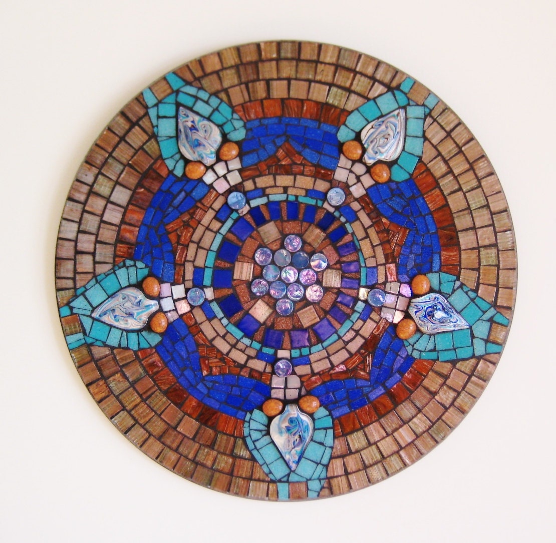 20 Peacock round tile mosaic / Blue wall art / by BeezyBeeArts