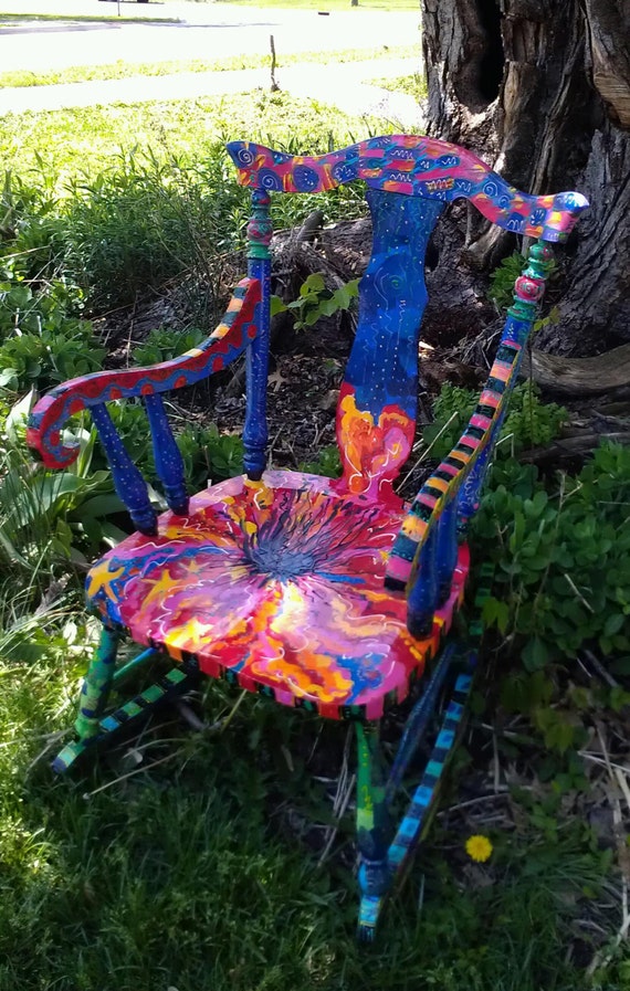 Functional Art Hand Painted Vintage Oversized Rocking Chair