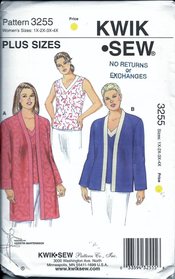 UNCUT Kwik Sew Plus Size Pattern 3255 Women's Jackets And