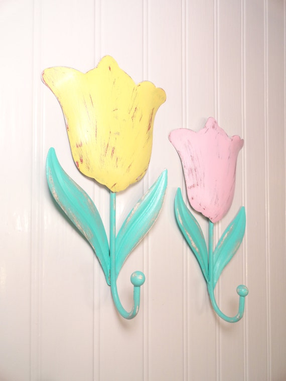 Items similar to Flower Wall Hook, Set Pastel Tulip Hook Jewelry Hanger
