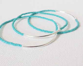 Turquoise bracelet, seed bead bracelet, aqua bracelet, stretchy bracelet, noodle seed bead bracelet, seed bead bracelet, minimalist bracelet