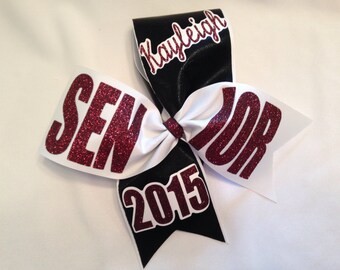 Senior cheer bow dark outline 2017, 2018 etc green red blue gold black purple pink etc