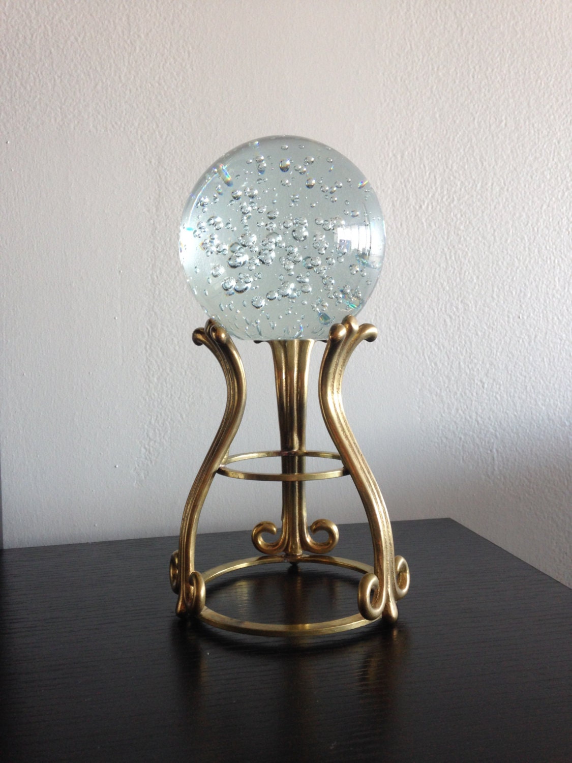 Vintage Crystal Ball w/ Brass Stand