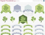 ON SALE 50 % OFF hexagon frame and ribbon banner clip art set, green, decorative, clover, st Patrick's day , for card, invitation, scrapbook Il_170x135