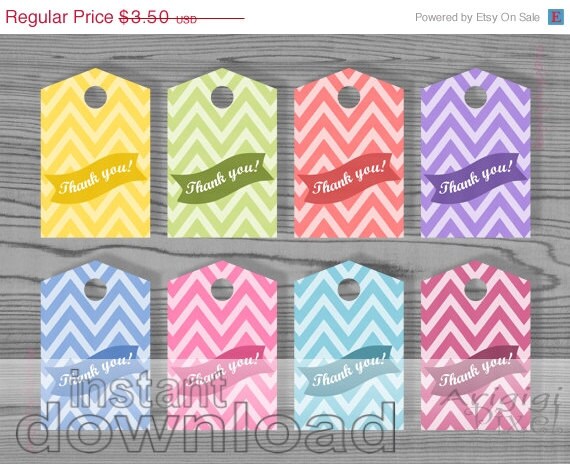 WEEKEND SALE 50 % OFF thank you hang tag text over bunting pastel colors chevron printable gift tags instant download Il_570xn