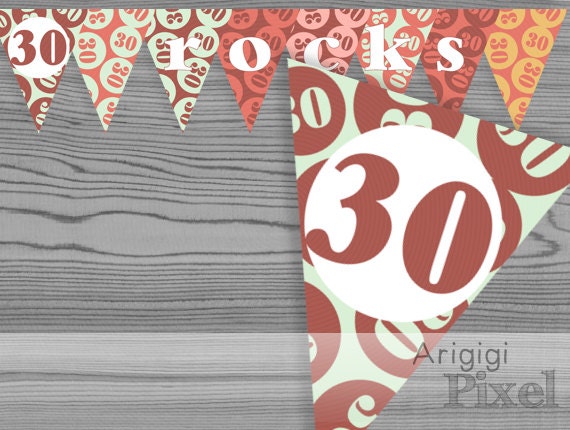30 rocks birthday banner, printable earth tones birthday party decoration, 30th birthday, Pdf file instant download, ready to print Il_570xn