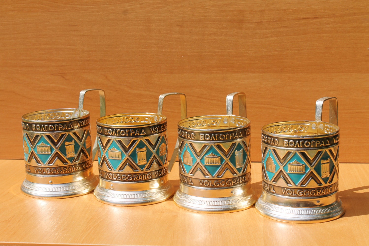 6 Glass Holders … Volgograd … Set of 6 Vintage Traditional Soviet