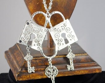 Vintage Lock and Key Necklace Pendant 1960s
