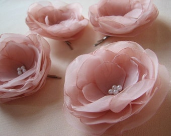 Blush Hair Flowers Blush Hair Clips Pale Pink Hair Clips Hair Flowers Dusty Pink Hair Flowers Blush Bridesmaids Gift Pink Hair Flowers