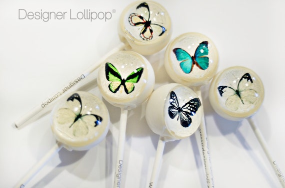 6 Butterfly Collector lollipops TM Assorted Designs Edible Image 1.5"