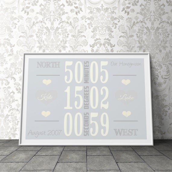 Personalised coordinates print lattitude by PinkMilkshakeDesigns