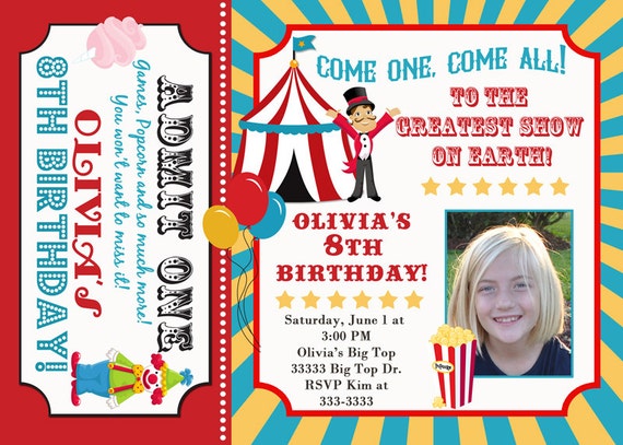 Carnival Circus Ticket Big Top Birthday Party Invitations - printable Il_570xn