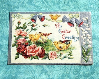 Vintage Easter Chicks Post Card Embossed