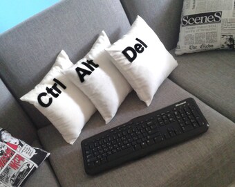 Set of 3 pcs : Ctrl, Alt, Del cushion covers, decorative pillow cases, inspired by "Two & A Half Men" series
