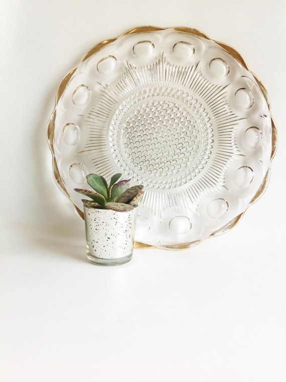 Vintage Cut Glass Serving Platter with Gold by seedlingplantation