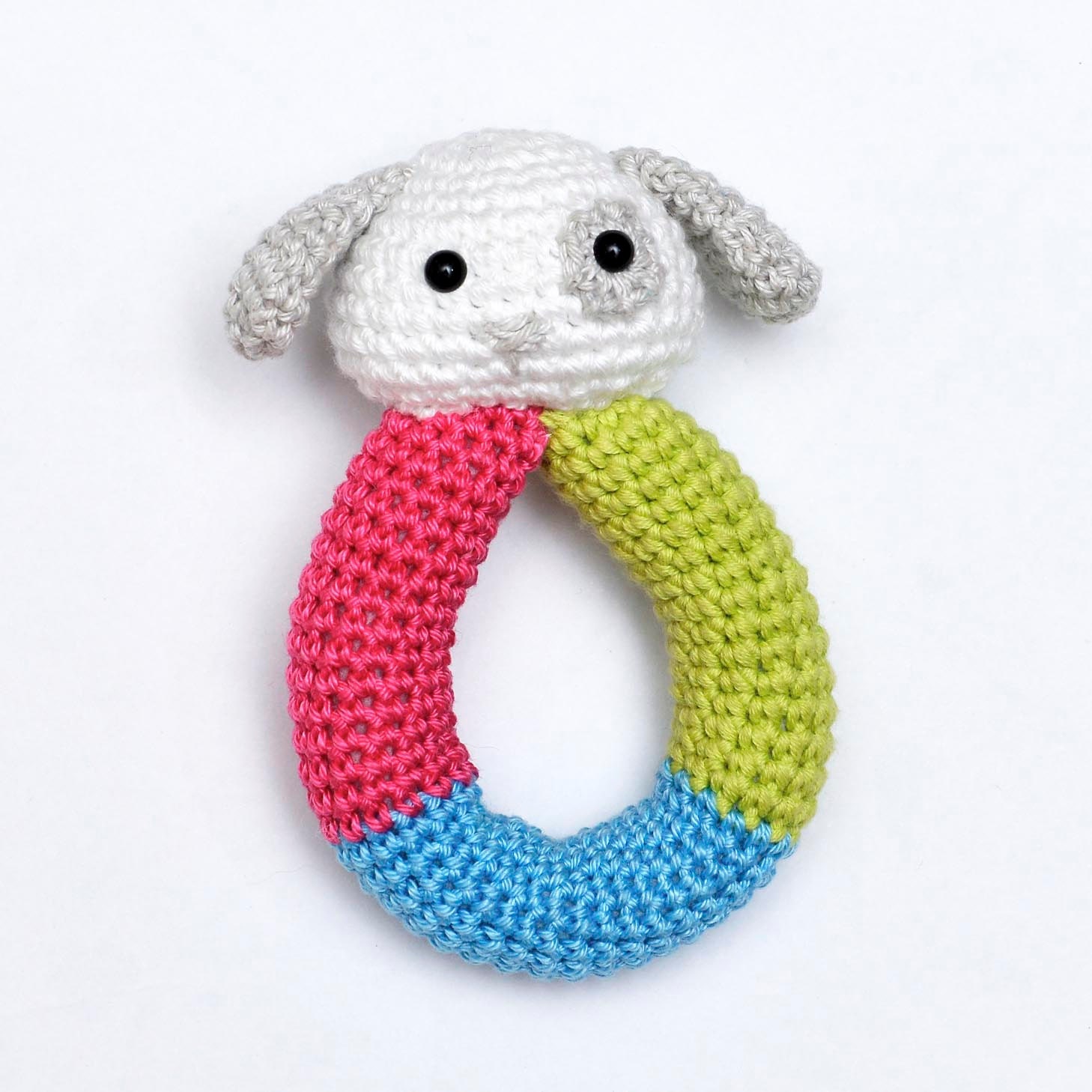 Crochet Baby Dog Rattle Natural Cotton Handemade White by MsToosh