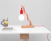 Wedge Lamp: Modern Table Lamp with Colored Fabric Cords - ON SALE. Desk Lamp, Modern Lamp, Handmade, Wood Lamp, Pendant Lamp