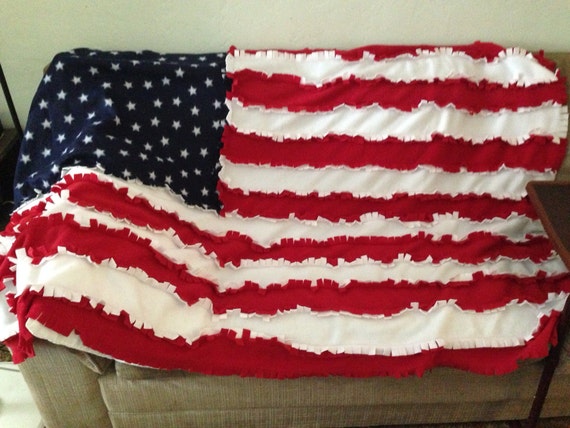 Fleece American Flag Rag Quilt/Blanket Throw