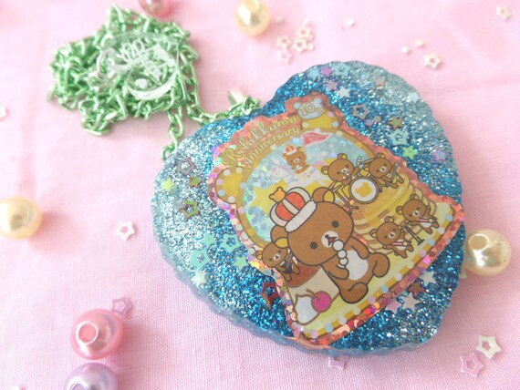 Resin Rilakkuma Necklace: RESIN ADVENTURES Blue Glitter Rilakkuma Resin Necklace