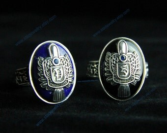 Steampunk Vampire Diaries Damon D Salvatore 925sterling Ring with blue lapis/black agate--A to Z letter version