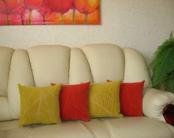 Orange - Velvet - Decorative - Luxury - Handmade - Throw pillow - Cushion - Cover - 45 cm x 45 cm (18" x 18")