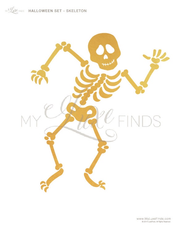 Items similar to Halloween Skeleton Printable | Party Decor | Gold