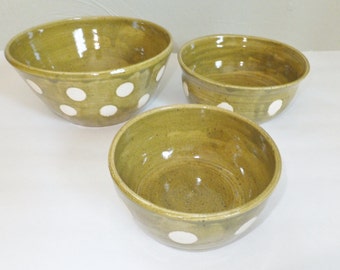 Olive Green Polka Dot Nesting Bowl Set